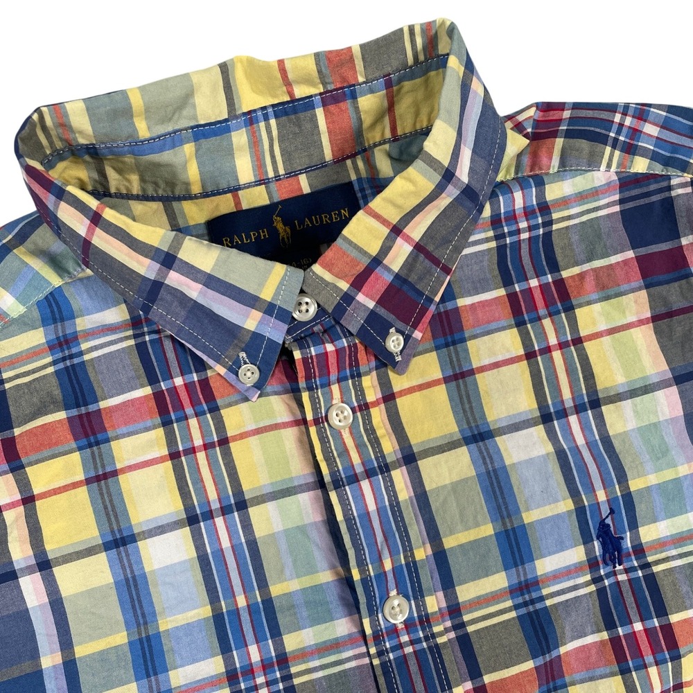 Ralph Lauren Button Down Kids L 14-16 Multi Plaid Long Sleeve Pony Logo Cotton